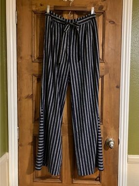 Navy & White Striped Wide Leg Pants